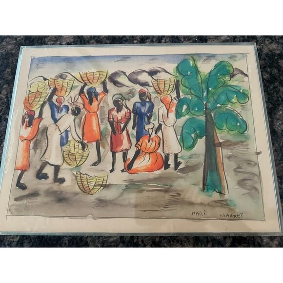 Haitian Watercolor Art Prints Set Of 3: Market, Carnival & Washing Day - Picture 3 of 7